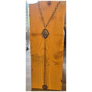 Faux Silver Lariat Chain Necklace with Concho Pendants